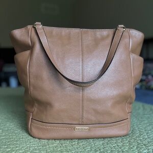COACH Women's Leather North South Tote Bag, Honey Brown Tan